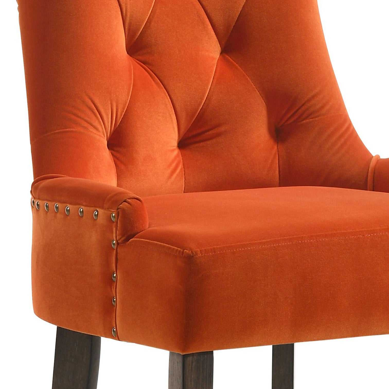 Orange And Weathered Oak Tufted Back Side Chairs Set Of 2 Solid Orange Dining Room Foam Rectangular Side Chair Rubberwood Tufted Back Set Of 2 Velvet