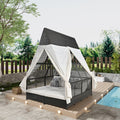 Outdoor Daybed Patio Lounge Bed With Adjustable Backrest Outdoor Double Sun Lounger With Curtains, 4 Pillows For Garden Patio Poolside Balcony Beach, Cream Yes Cream Water Resistant Frame Water Resistant Cushion Garden & Outdoor Sectional Seating Groups