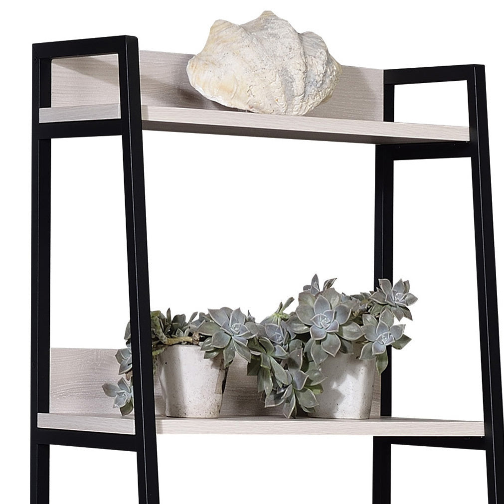 Natural And Black Ladder 5 Tier Bookshelf 5 Natural Black Wood Metal