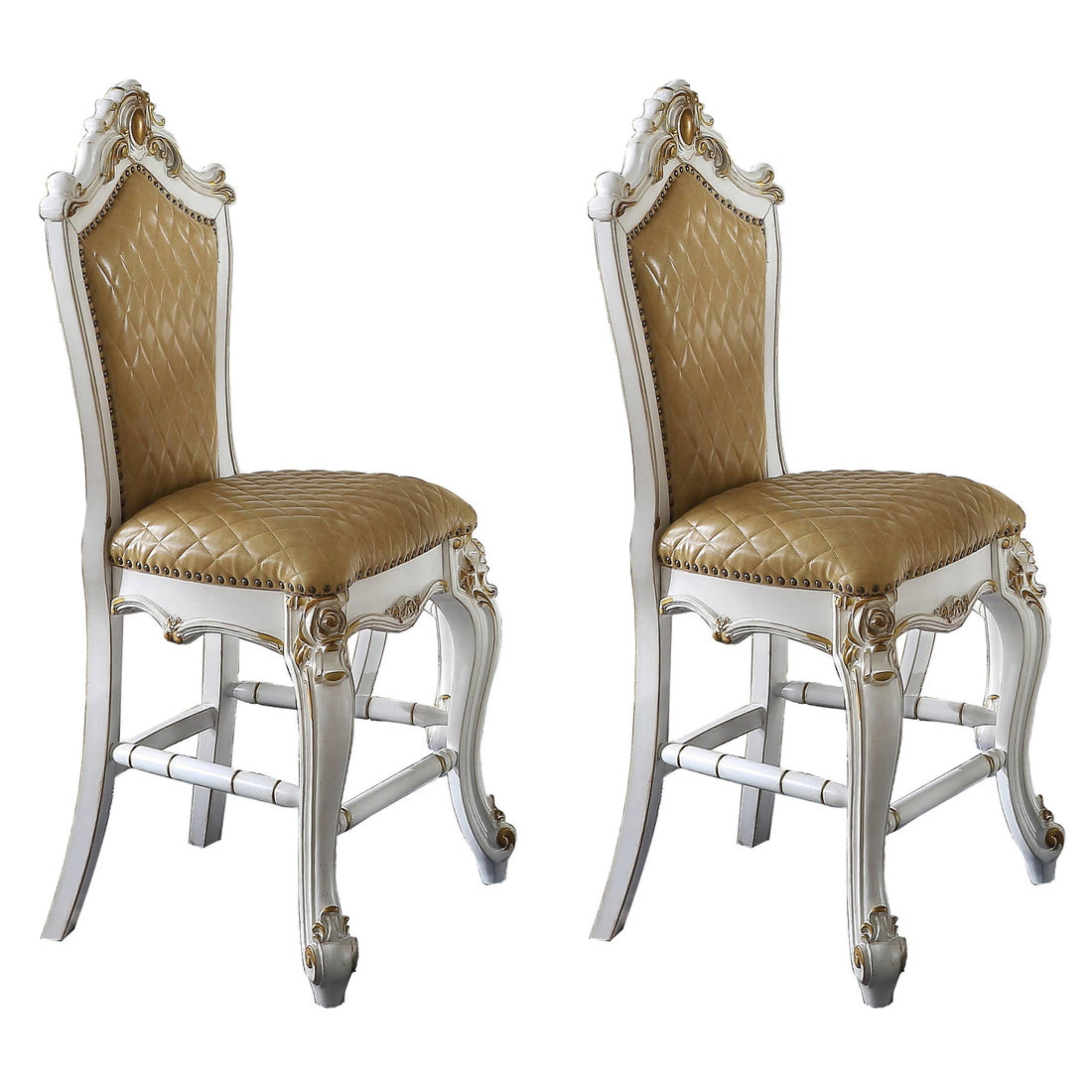 Butterscotch And Antique Pearl Armless Counter Height Chairs Set 2 Solid Brown White Dining Room Foam Rectangular Traditional Bar Stools Rubberwood Solid Back Set Of 2 Faux Leather