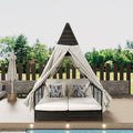 Outdoor Daybed Patio Lounge Bed With Adjustable Backrest Outdoor Double Sun Lounger With Curtains, 4 Pillows For Garden Patio Poolside Balcony Beach, Beige Yes Beige Water Resistant Frame Water Resistant Cushion Garden & Outdoor Sectional Seating Groups