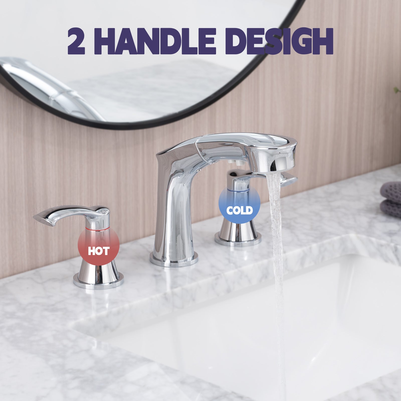 Widespread Pull Out Sprayer Bathroom Faucet, 2 Handle Bathroom Sink Faucet Chrome Stainless Steel