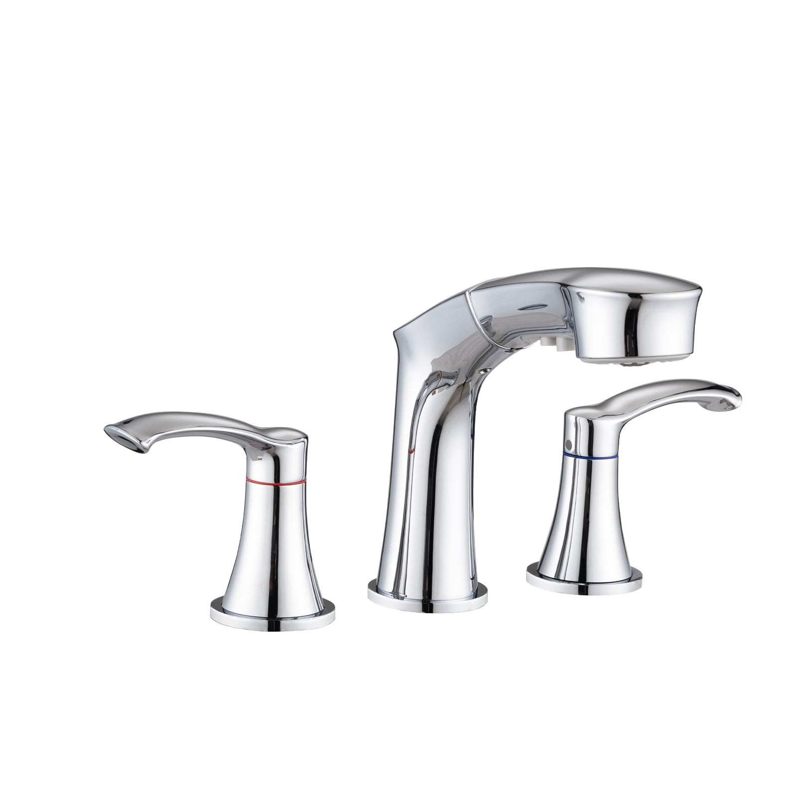 Widespread Pull Out Sprayer Bathroom Faucet, 2 Handle Bathroom Sink Faucet Chrome Stainless Steel