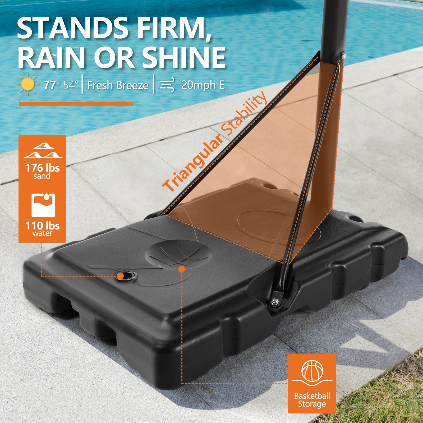 Outdoor Portable Basketball Rack, Suitable For Children And Adults, Durable Family Game Set Black Iron Plastic