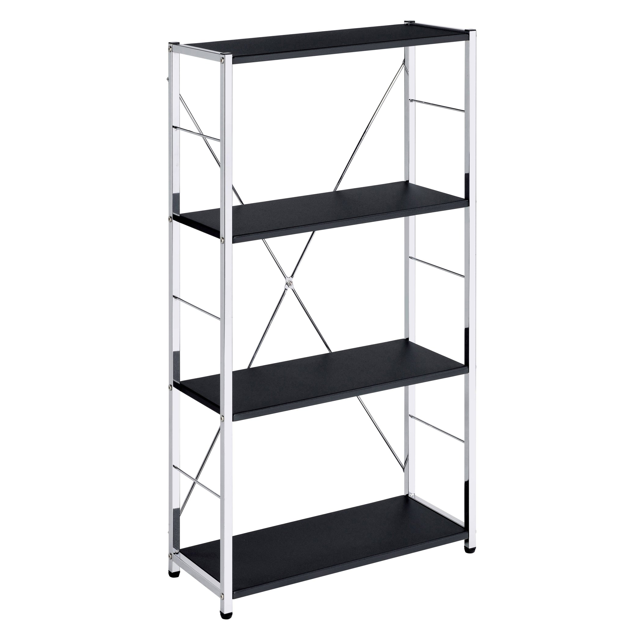 Black And Chrome 4 Tier Rectangular Bookshelf 4 Black Silver Open Back Wood Metal