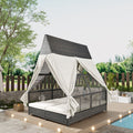 Outdoor Daybed Patio Lounge Bed With Adjustable Backrest Outdoor Double Sun Lounger With Curtains, 4 Pillows For Garden Patio Poolside Balcony Beach, Beige Yes Beige Water Resistant Frame Water Resistant Cushion Garden & Outdoor Sectional Seating Groups