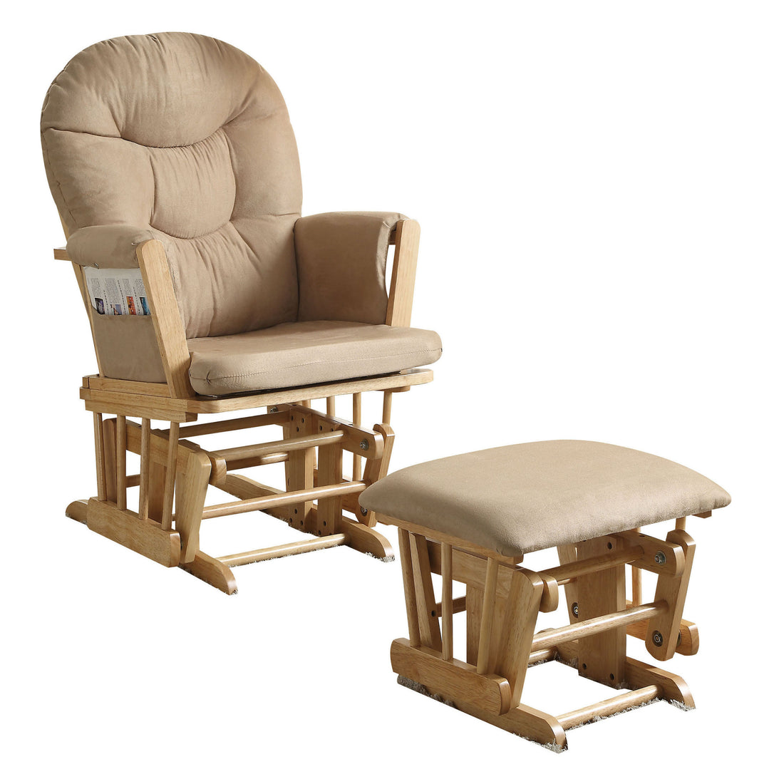 Taupe And Natural Oak 2 Piece Glider Chair And Ottoman Set Taupe Brown Microfiber Primary Living Space Oak Wood