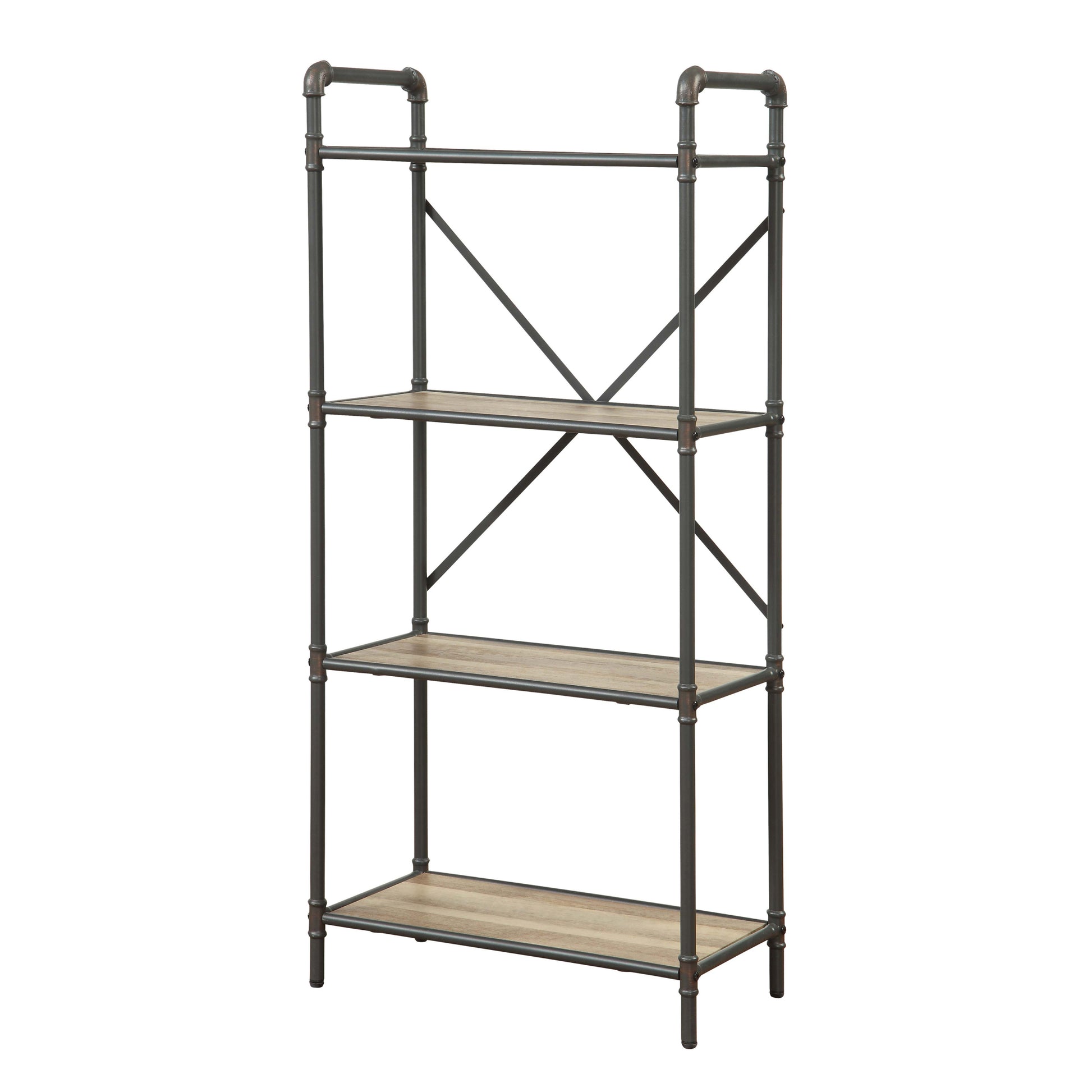 Antique Oak And Sandy Grey 4 Tier Bookcase 4 Natural Grey Wood Metal