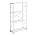 White And Chrome 4 Tier Rectangular Bookshelf 4 White Silver Open Back Wood Metal