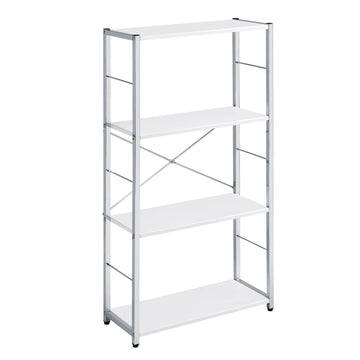 White And Chrome 4 Tier Rectangular Bookshelf 4 White Silver Open Back Wood Metal