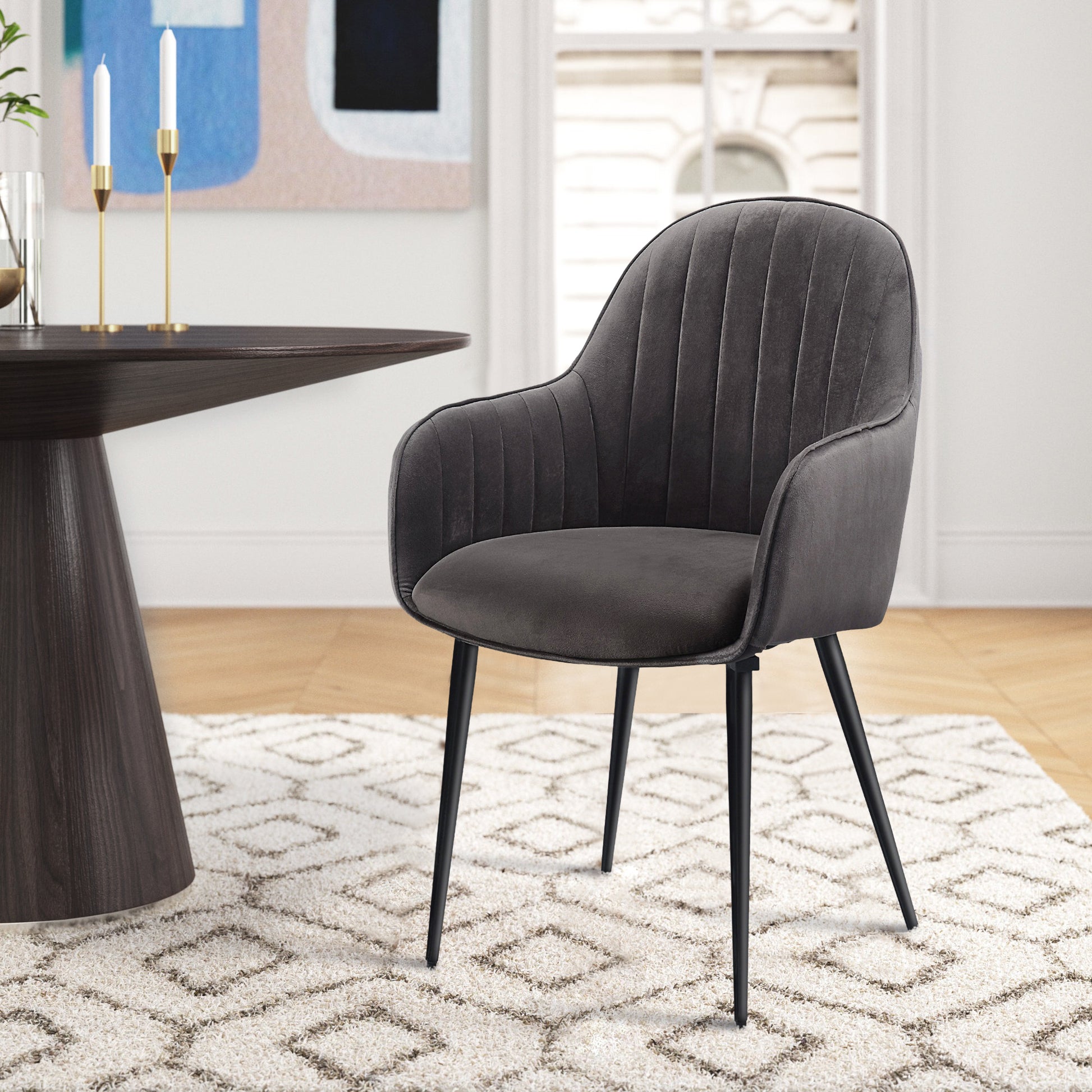Dark Grey And Black Tufted Back Dining Chairs Set Of 2 Solid Dark Grey Dining Room Foam Rectangular Mid Century Modern Side Chair Solid Back Set Of 2 Wood Fabric