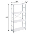 White And Chrome 4 Tier Rectangular Bookshelf 4 White Silver Open Back Wood Metal