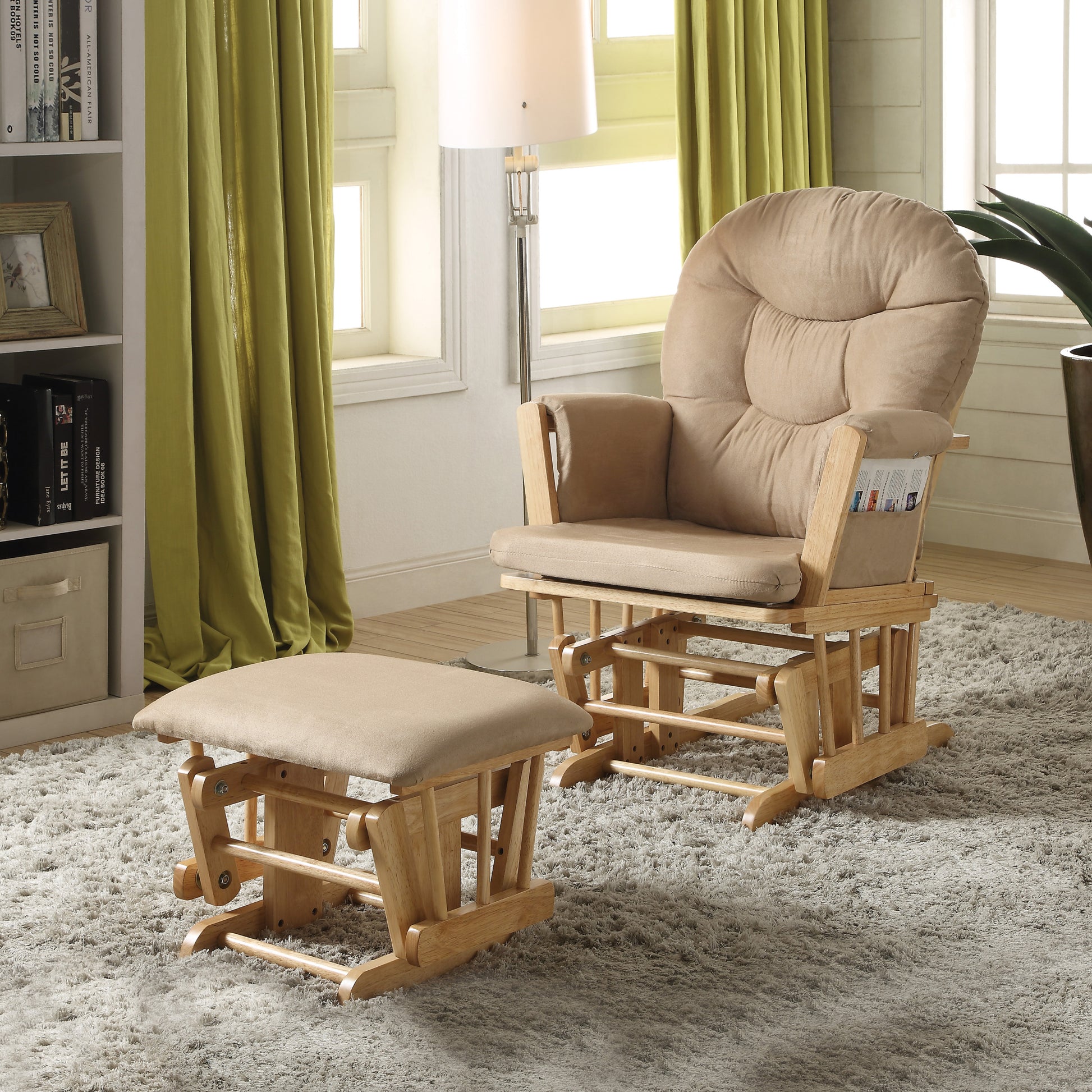 Taupe And Natural Oak 2 Piece Glider Chair And Ottoman Set Taupe Brown Microfiber Primary Living Space Oak Wood