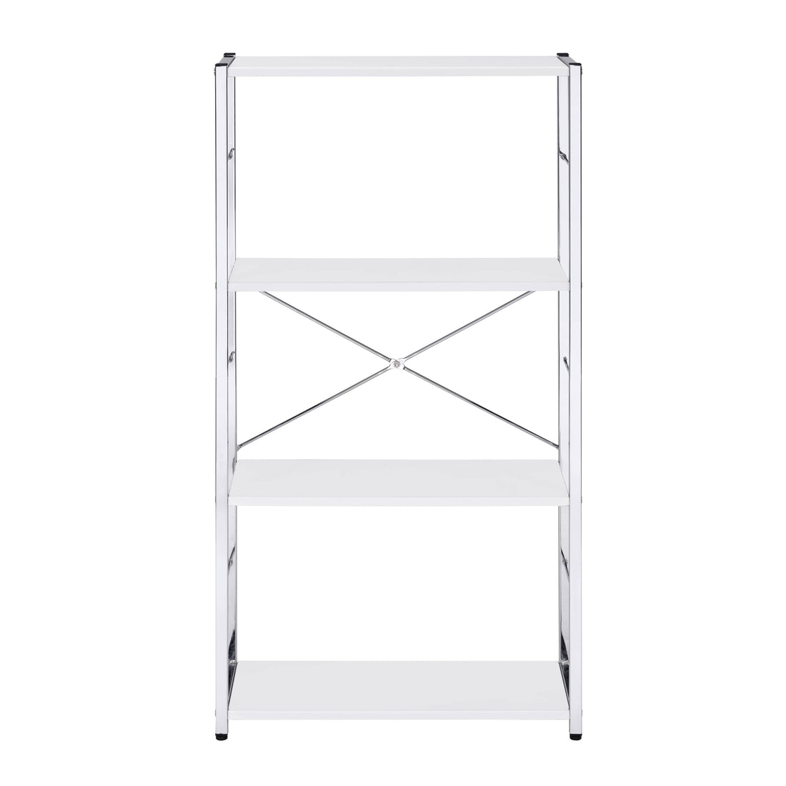 White And Chrome 4 Tier Rectangular Bookshelf 4 White Silver Open Back Wood Metal