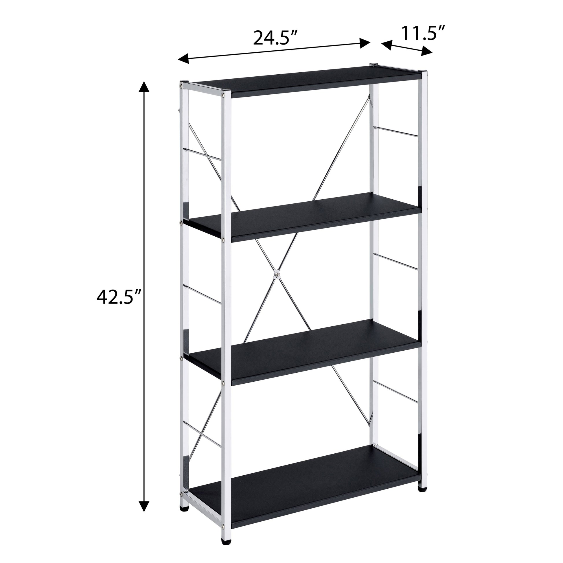 Black And Chrome 4 Tier Rectangular Bookshelf 4 Black Silver Open Back Wood Metal