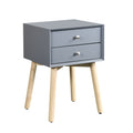 Side Table,Bedside Table With 2 Drawers And Rubber Wood Legs, Mid Century Modern Storage Cabinet For Bedroom Living Room, Gray Gray Mdf