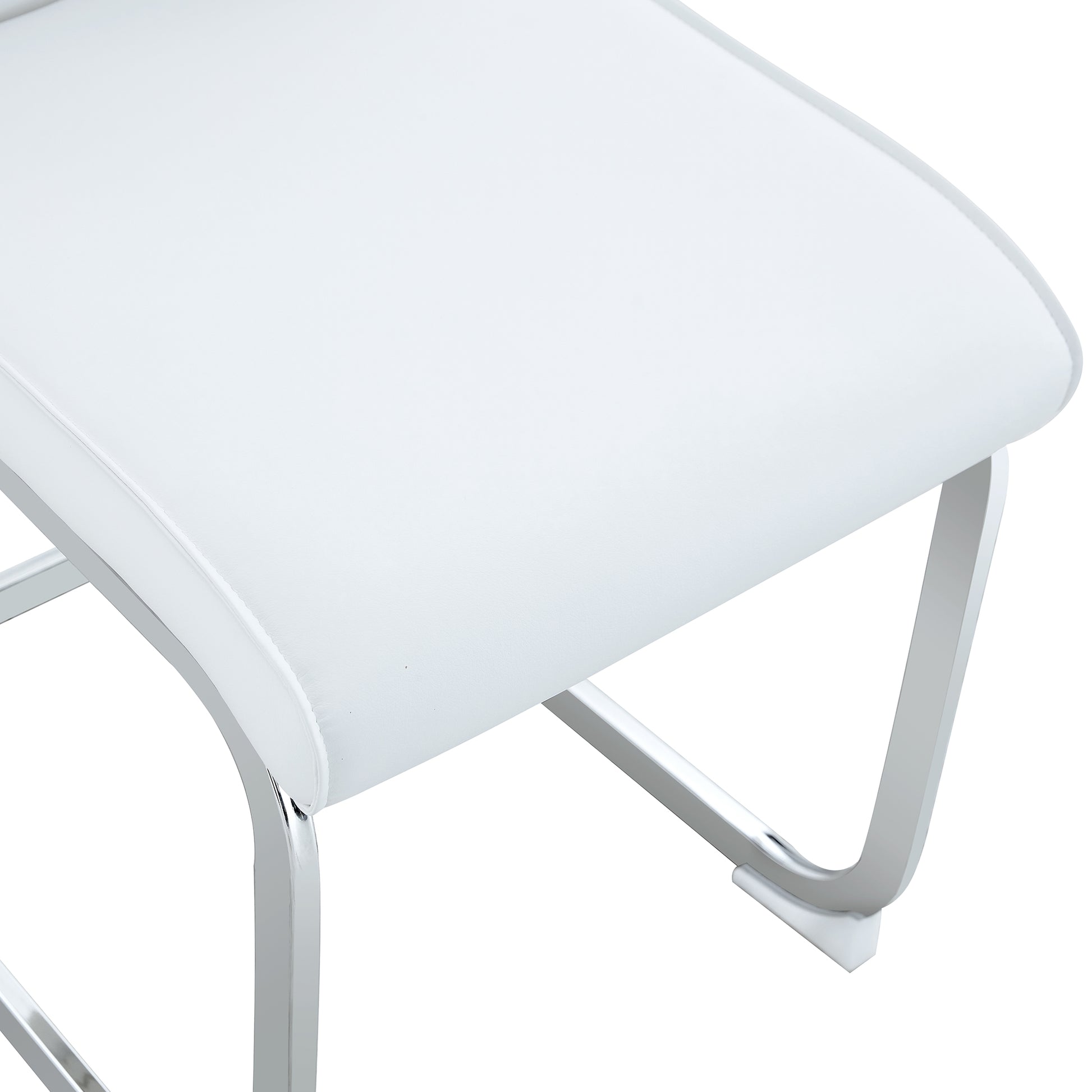 Luxury Simple Arch Chair Set Of 4 White Pu Material High Resilience Dining Chair With Arched Metal Silver Leg. White Silver Metal,Pu