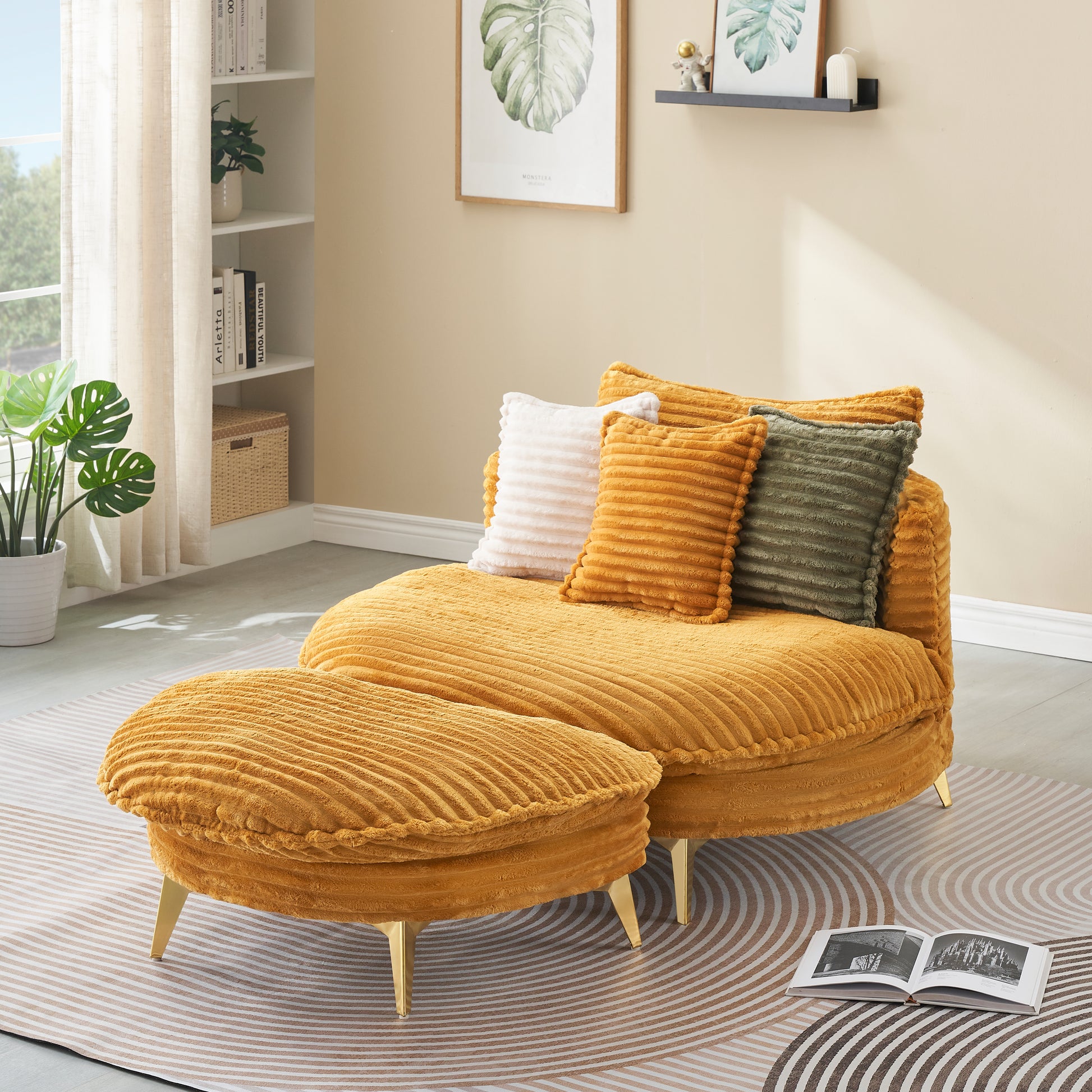 65.00 Inches Long, Corduroy Sofa Fabric, With Three Matching Pillows And Two Spacious And Comfortable Seats, For Apartment Office Living Room Yellow Yellow Corduroy 2 Seat