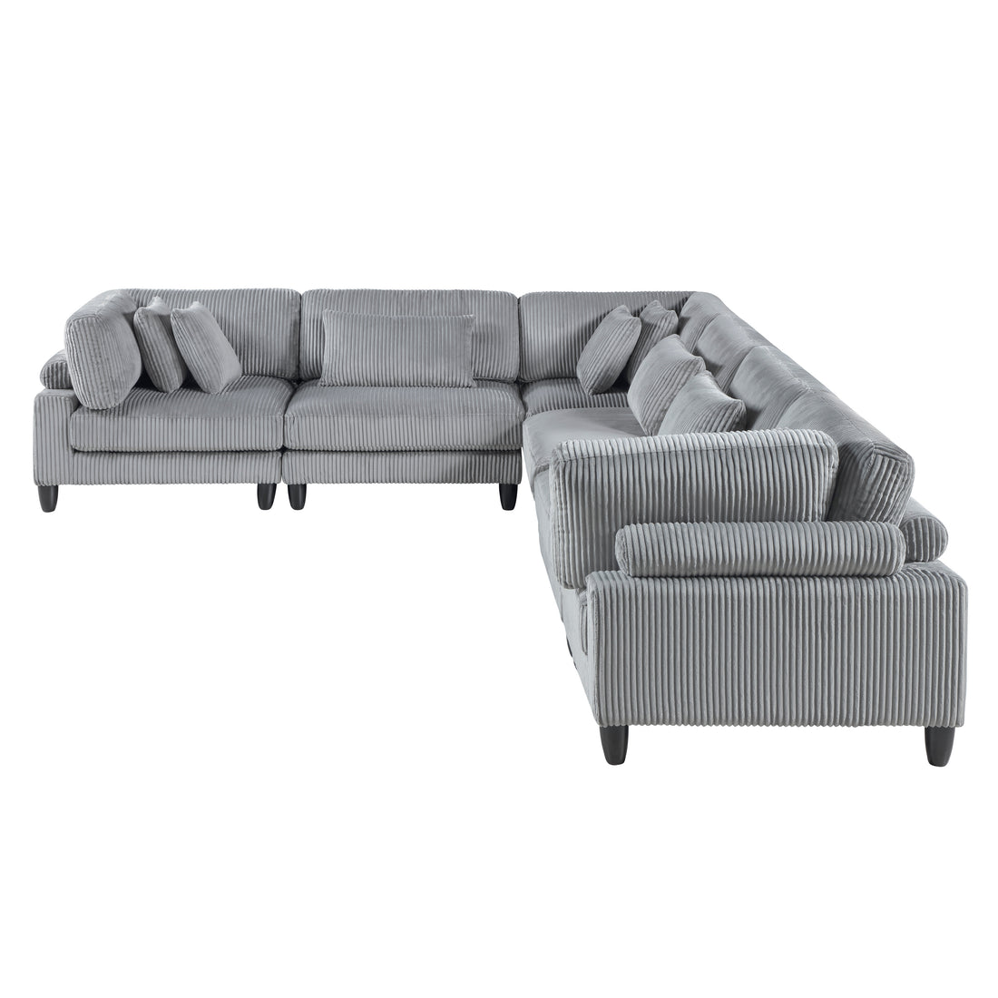 6Pc Modular Sectional Set Gray Corduroy Upholstery 3X Armless Chairs 3X Corner Seats Soft Pillows Living Room Furniture Gray Corduroy Wood Primary Living Space Contemporary,Modern Modular