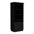 Dundee 70 Inch High 10 Glass Bar Cabinet With 5 Cubbies And 3 Open Shelves And Cabinet Black Primary Living Space Modern Shelves Included Particle Board