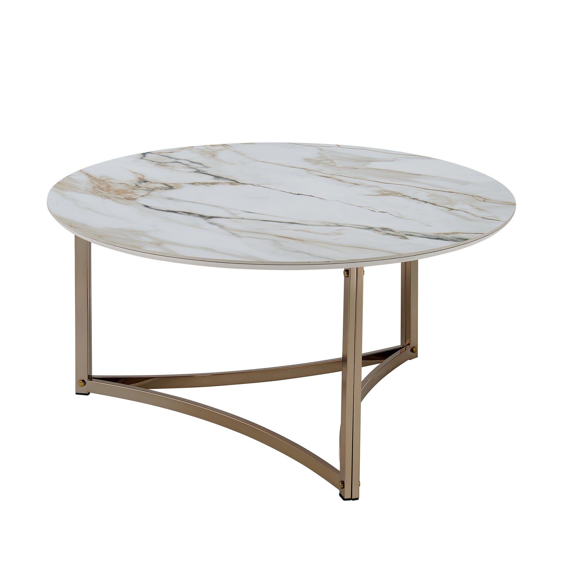 Aziz Coffee Table, Sintered Stone Top & Champagne Finish Lv02825 White Marble Metal