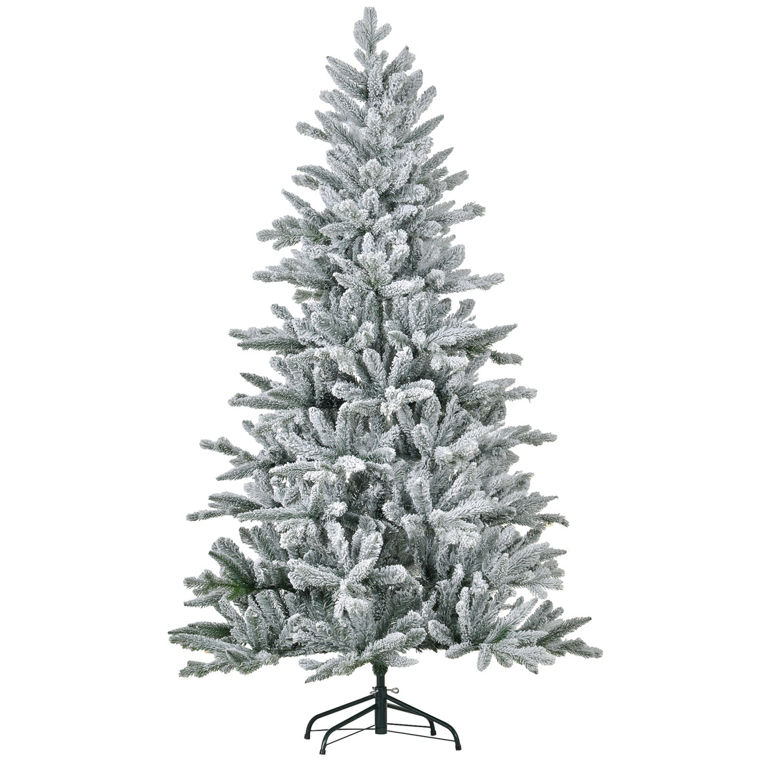 Homcom 6Ft Snow Flocked Artificial Christmas Tree With 994 Tips, Foldable Metal Stand, Easy Assembly, Hinged Xmas Tree For Home, Office, Holiday, Green Green Plastic