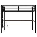 Metal Full Size Loft Bed With Power Outlet And Led Lighted, Space Saving, Noise Reduced, Black Full Black Metal