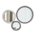 Vintage 17'' X 17'' Wood Round Hanging Gear Shape Decorative Mirror Patchwork Effect With Large Size Mirrors Individually On Art Walls,Sold Individually Antique White Washed White Washed American Design Solid Wood Mdf Mirror