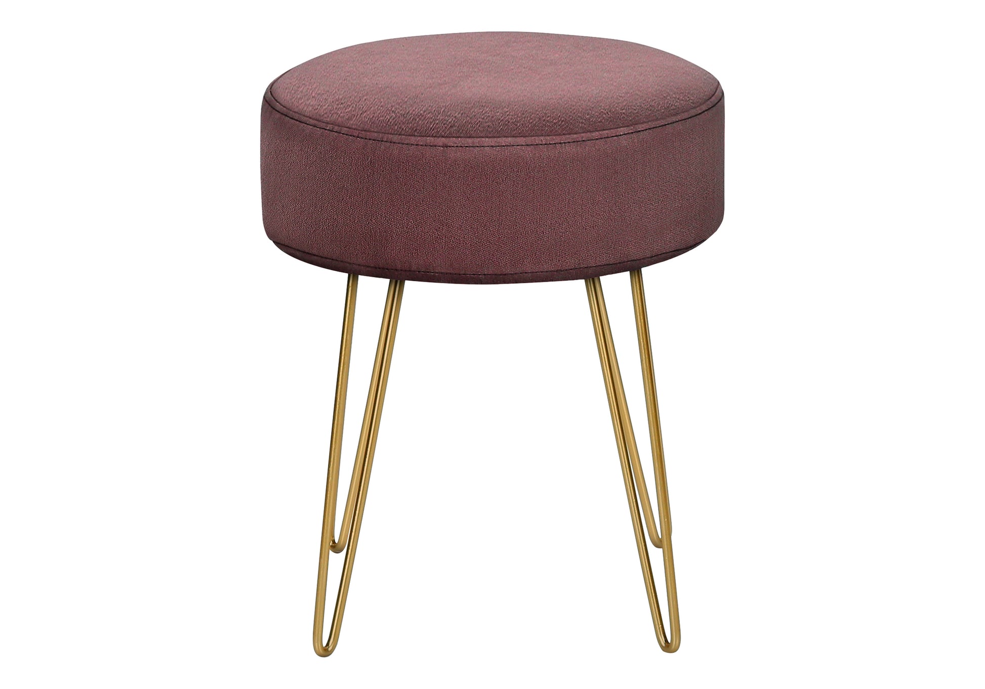 Ottoman, Pouf, Footrest, Foot Stool, 14" Round, Pink Fabric, Gold Metal Legs, Contemporary, Modern Gold Foam Polyester