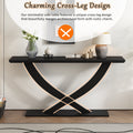 Mirod 57'' Modern Rustic Console Table With Cross Leg Design,Sturdy Construction And Large Surface Space,Perfect For Living Room Or Bedroom Black Mdf Acacia