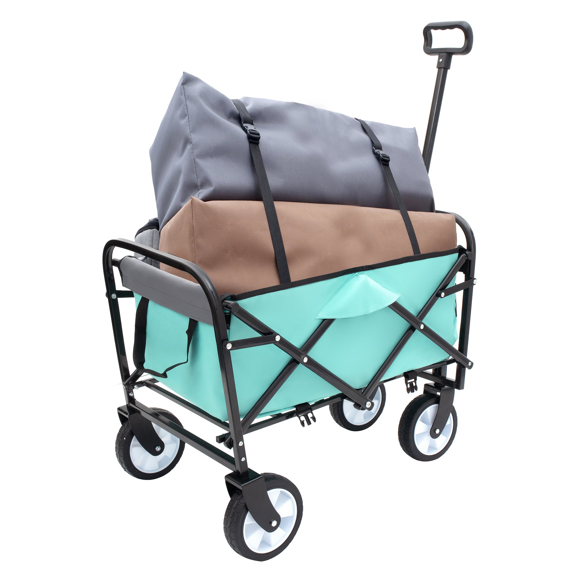 Minimeetall Strap Collapsible Foldable Wagon Cart With Strapping System, Beach Wagonutility Cartutility Wagon Grocery Cart For Camping Shopping Sports Gardeing Fishing Supports 225Lbs Green Green