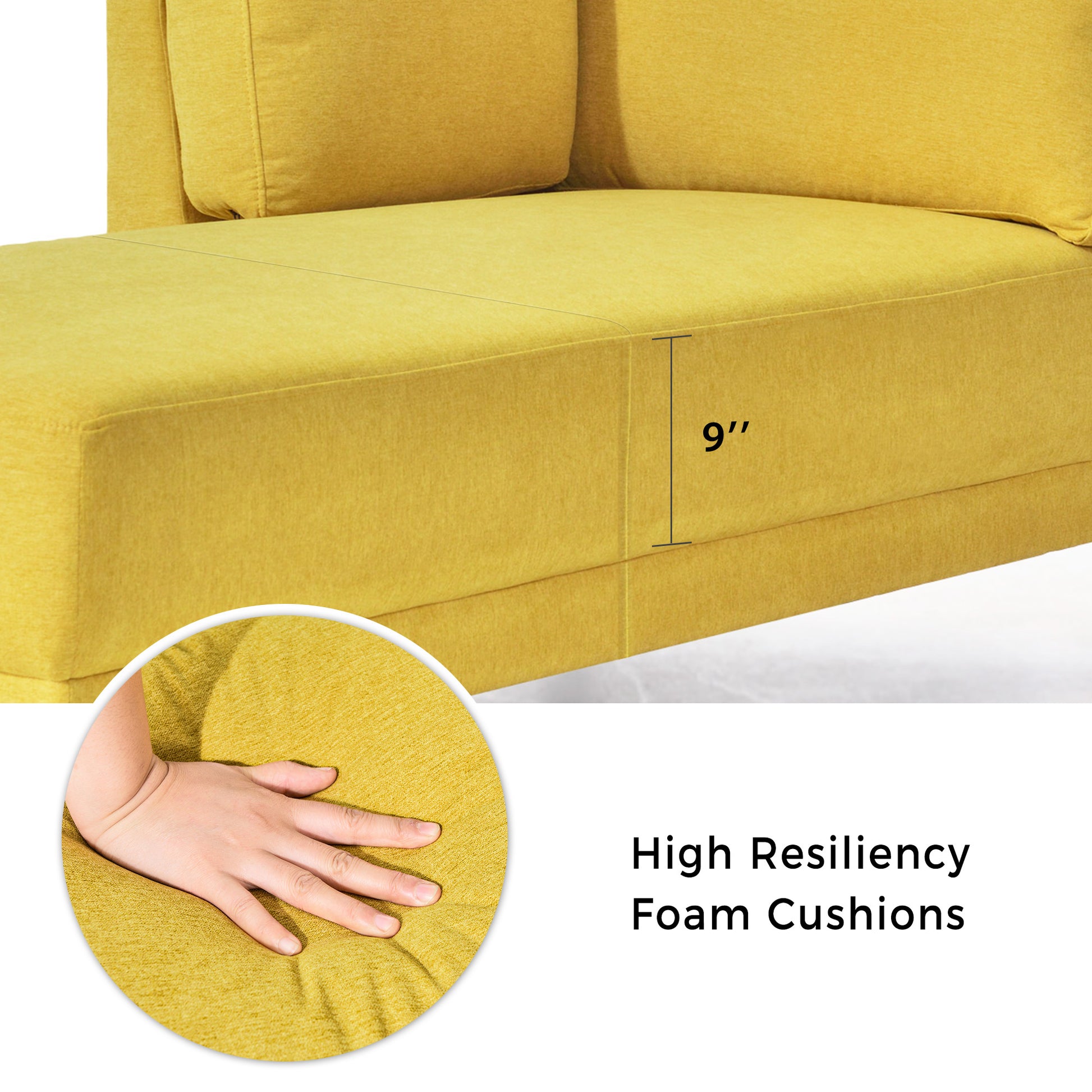 Video 65" Mid Century Modern Linen Fabric Corner Lounge Chair, Upholstered Indoor Chaise Lounge,Sleeper Sofa Bed,Leisure Sofa Recliner For Bedroom,Office,Small Living Room & Apartment,3 Colors Yellow Fabric Fabric