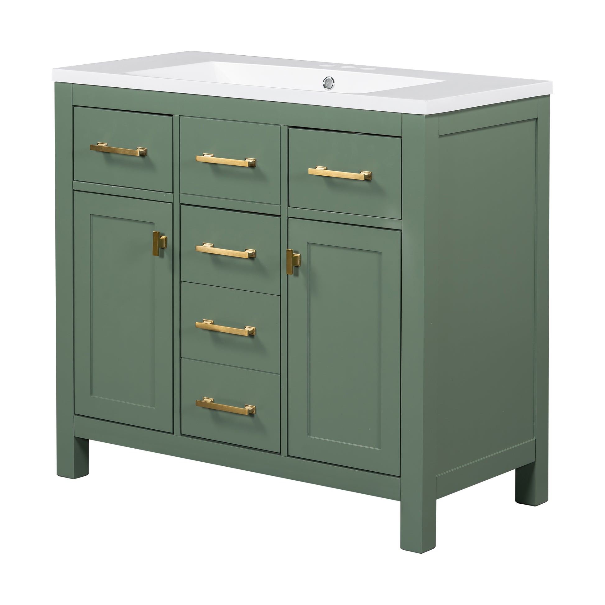 36'' Bathroon Vanity With Resin Sink Combo Set,Modern Freestanding Single Bathroom Cabinet With 4 Drawers & 2 Cabinets,Storage Cabinet For Bathroom, Solid Wood Frame Vanity Set, Green 4 Green 2 2 Adjustable Hinges Bathroom Freestanding Solid Wood Mdf