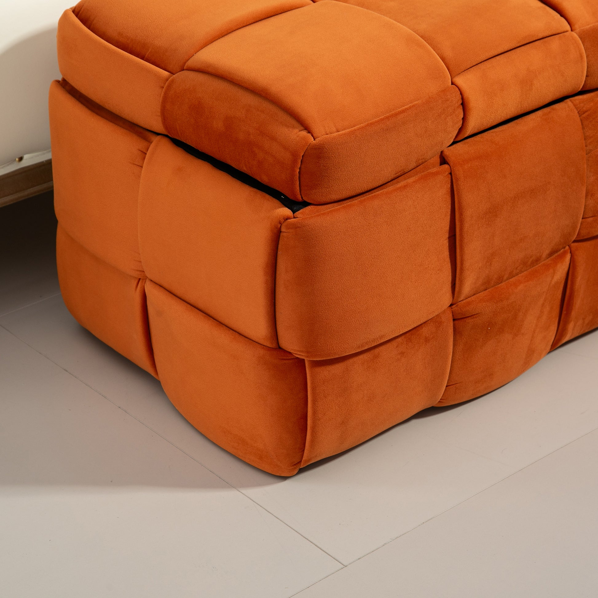 Coolmore Storage Ottoman,Bedroom End Bench,Upholstered Fabric Storage Ottoman With Safety Hinge, Entryway Padded Footstool, Ottoman Bench For Living Room & Bedroom Orange Orange Velvet Black Rubberwood Wood Internal Storage Foam Velvet