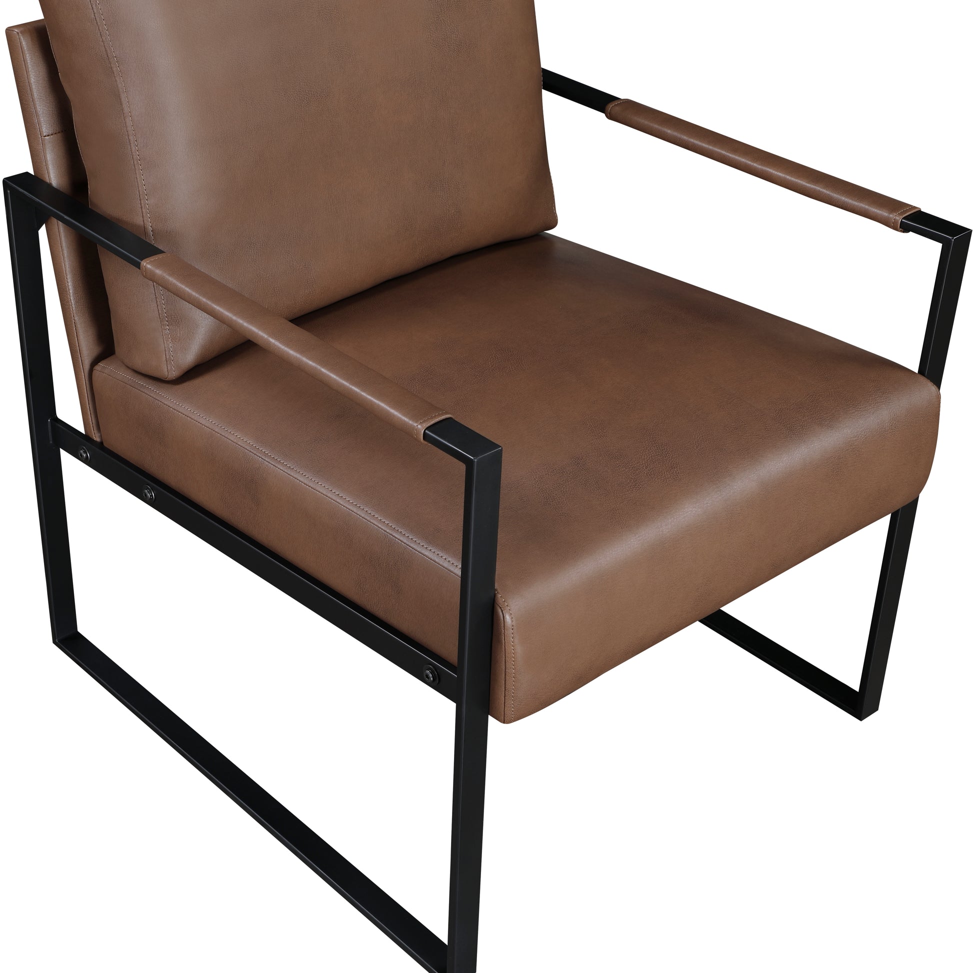 Modern Accent Chair Cushioned Seat Brown Faux Leather Upholstery Black Metal Frame 1Pc Style Comfort Durability Elegance Look Brown Primary Living Space Industrial,Mid Century Modern,Modern Metal