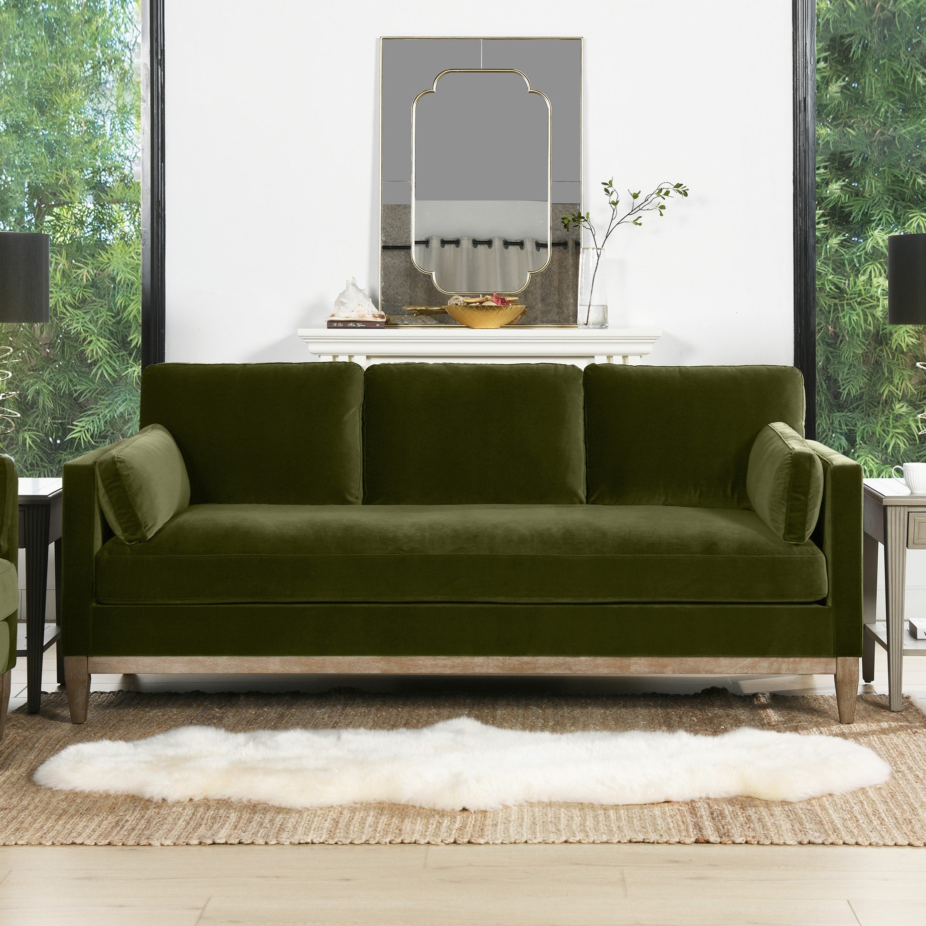 Knox 84" Modern Farmhouse Sofa, Olive Green Performance Velvet Green Wood Foam Velvet 3 Seat