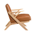 Natural Finish Solid Rubberwood Frame 1Pc Accent Chair Brown Faux Leather Upholstery Living Room Furniture Brown,Natural Primary Living Space Rubberwood Solid Wood