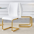 Luxury Simple Arch Chair Set Of 2 White Pu Material High Resilience Dining Chair With Arched Metal Gold Leg. White Black Set Of 2 Metal,Pu