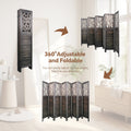 8 Panel Room Dividers, 6Ft Carved Wood Room Divider Partition Room Dividers Wall Wooden Carved Folding Privacy Screens Foldable Panel Wall Divider For Office Restaurant, Rustic Brown Rustic Brown Classic Wood