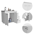 Base Double Door Cabinet, Three Drawers, White White Solid Wood Mdf Engineered Wood