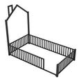 Twin Size Metal House Platform Bed With Guardrail And Chimney, Black Box Spring Not Required Twin Black Metal Metal