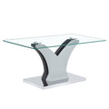 Rectangular Coffee Table.Tempered Glass Countertop, And Artistic Mdf Legs,Perfect For Hosting Dinners, Conferences, Home, And Office Decorations.White And Gray,Dining Table,Tea Table.Coffee Table.