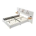 Queen Size Upholstered Platform Bed, Two Outlets And Usb Charging Ports On Both Sides, Two Bedside Pillows, Storage Shelves,Velvet, Beige Queen Beige Mdf Lvl