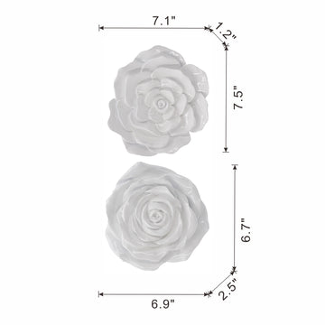 S 2 White Rose Hanging Wall Accents White Resin