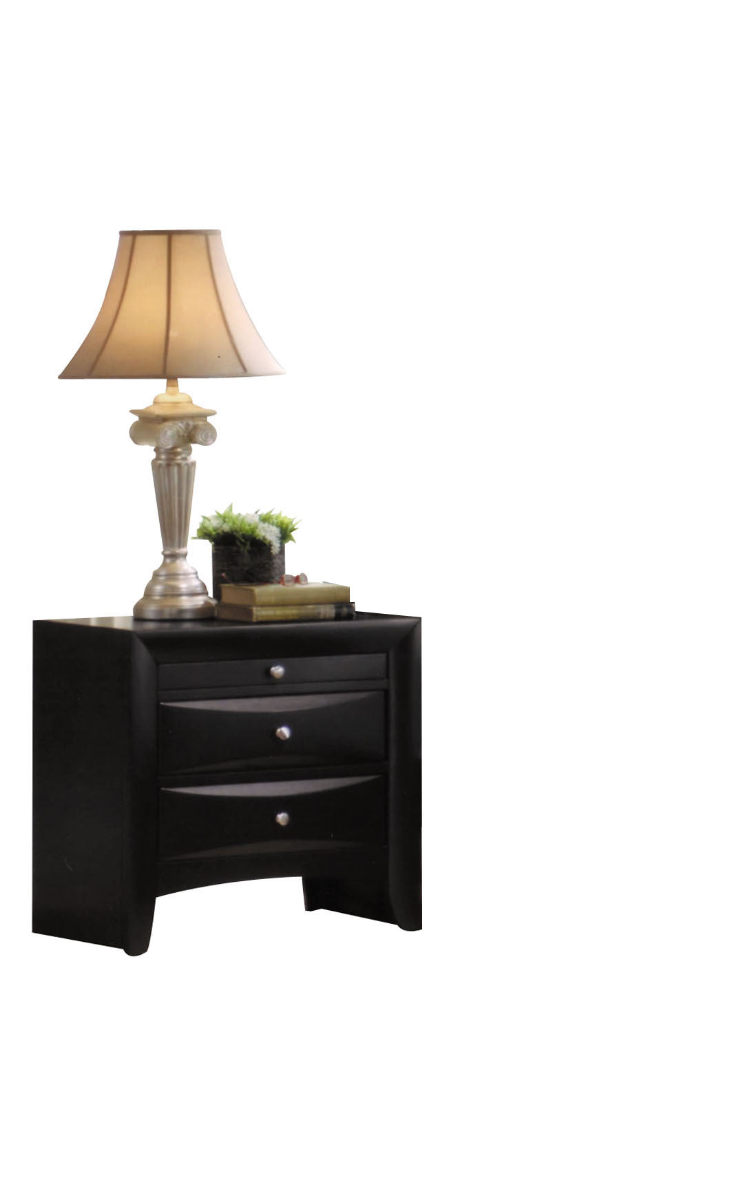 Black 2 Drawer Nightstand With Tray Black 3 Drawers Bedroom Rectangle Contemporary Felt Lined Drawers Black Solid Wood Mdf