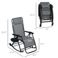 Outsunny 2 Pieces Outdoor Rocking Chairs, Foldable Reclining Zero Gravity Lounge Rocker With Pillow, Cup & Phone Holder, Combo Design With Folding Legs, Gray Gray Steel