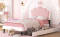 Twin Size Upholstered Princess Bed With Crown Headboard And 2 Drawers,Twin Size Platform Bed With Headboard And Footboard, Pink White Twin White Pu