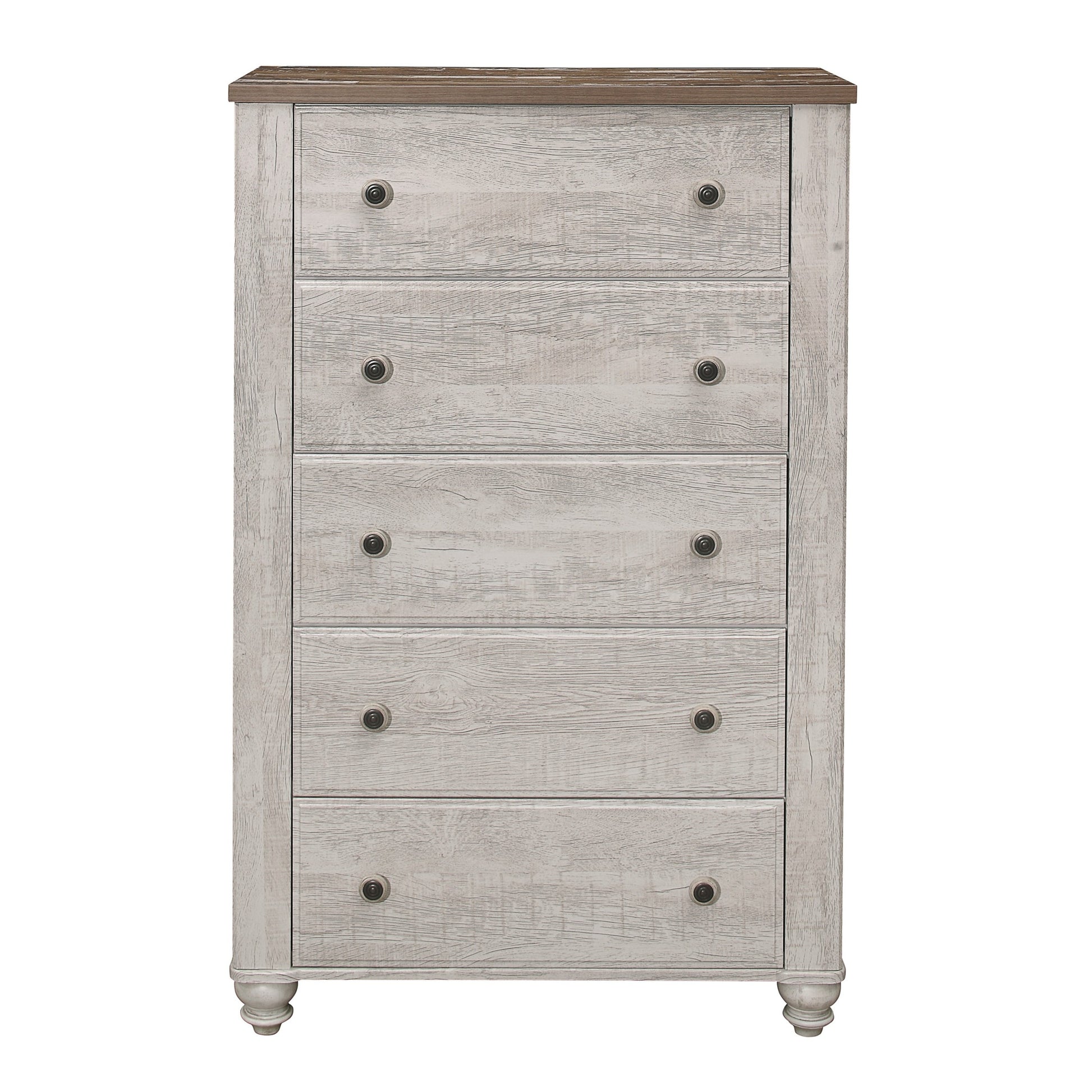 Transitional Rustic Style 1Pc Storage Chest Of 5 Drawers Two Tone Antique White And Brown Classic Bedroom Furniture Antique White,Brown Bedroom Classic,Rustic,Transitional Wood