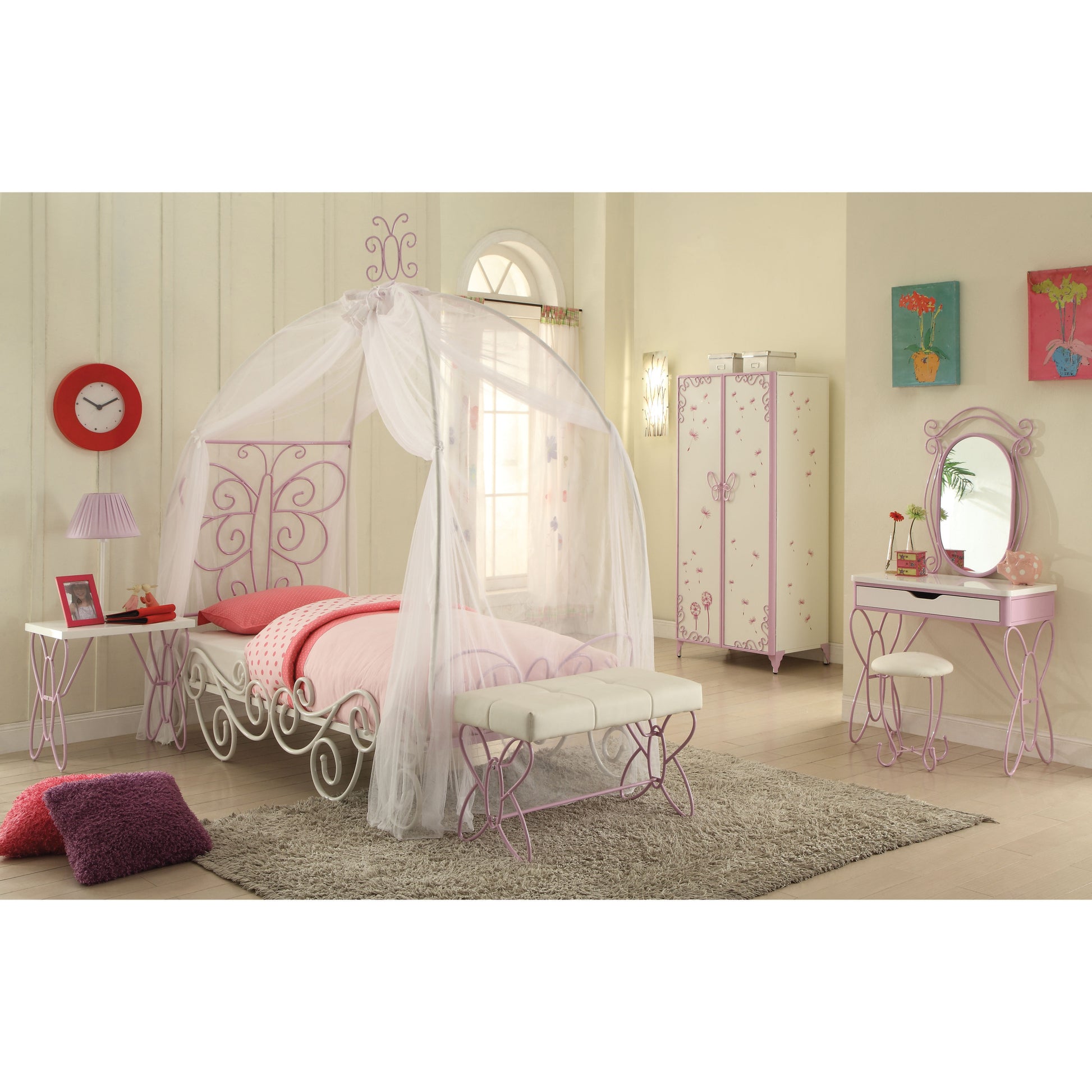 White And Light Purple Nightstand White Bedroom Rectangle Shabby Chic White Wood Metal