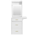 Small Vanity Desk With Mirror And Light, Dressing Table With Charging Station & Fold Up Panel For Small Space, Compact Makeup Vanity Set With Hidden Stool For Bedroom, White White Mdf,Tempered Glass